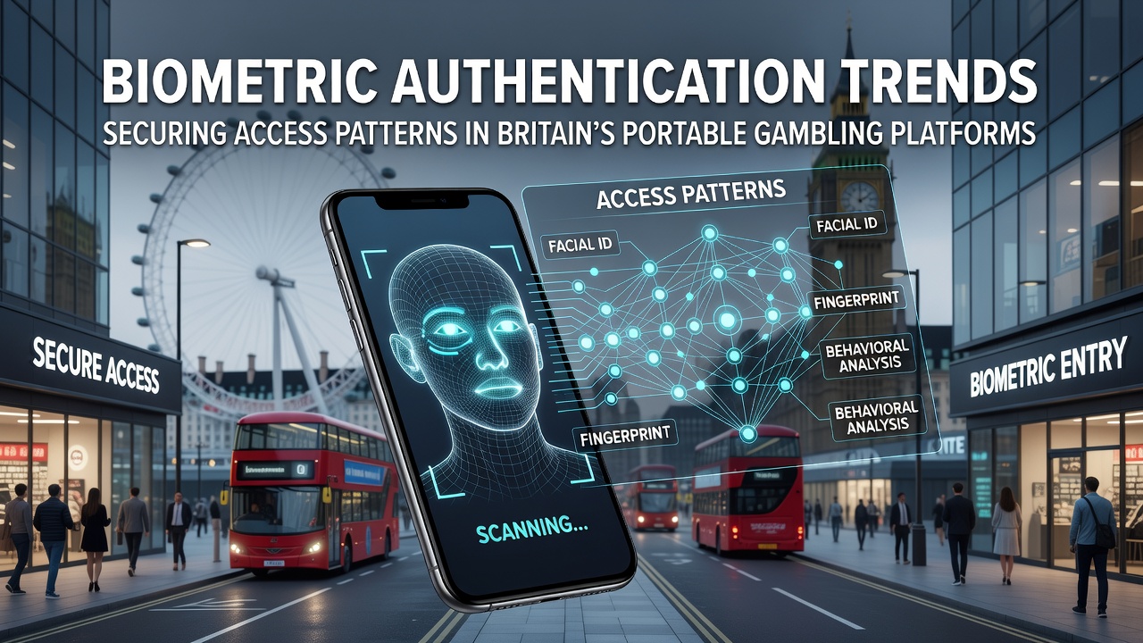 Infographic illustrating biometric security layers protecting user sessions in portable gambling environments