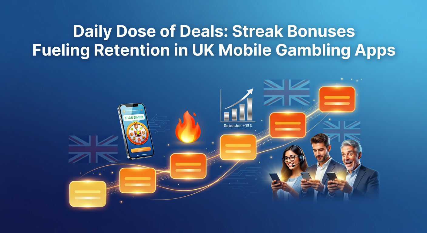 Mobile phone screen displaying a streak bonus notification in a gambling app, with daily login rewards stacking up