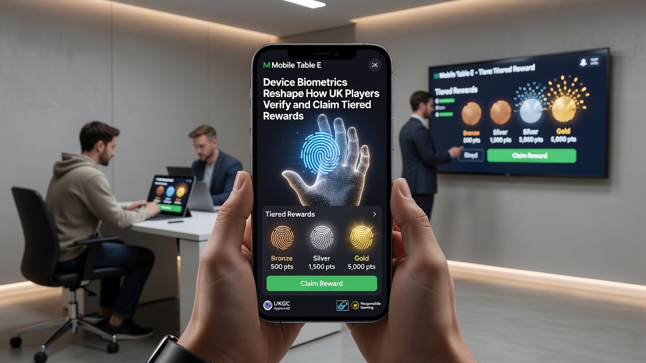 Close-up of a player using facial recognition on a mobile device while viewing a live dealer table game screen
