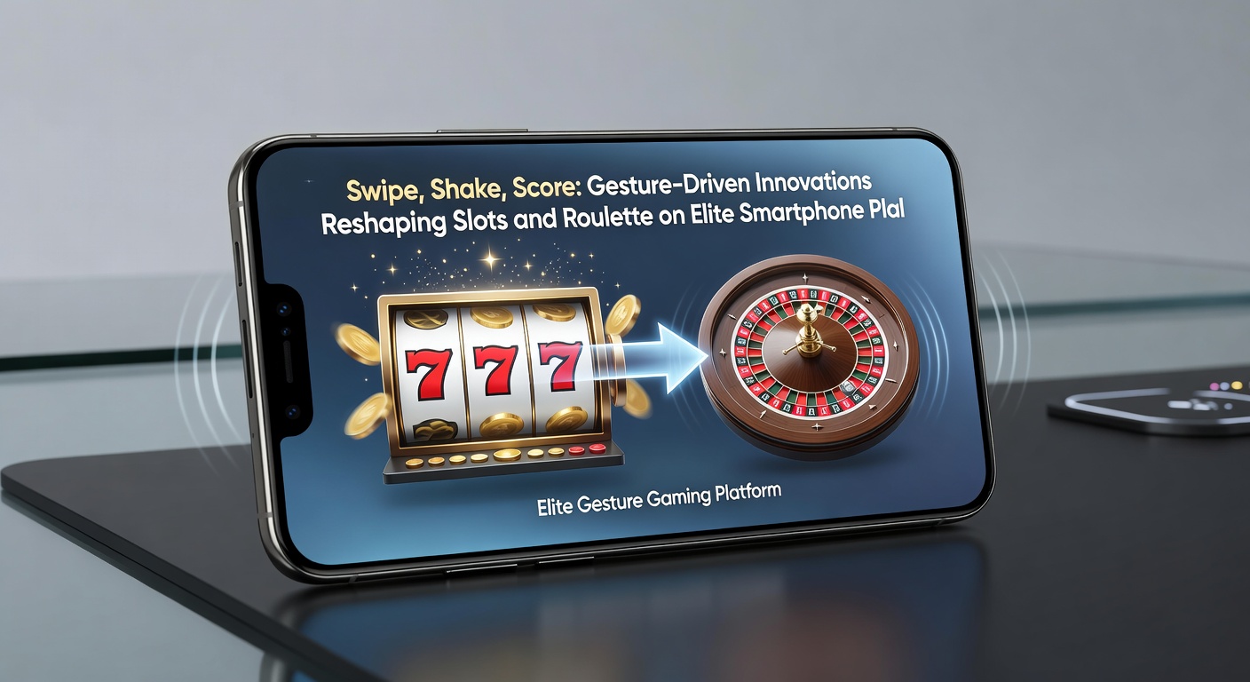 Close-up of a roulette wheel on a tilted smartphone screen, with gesture prompts for shake-to-bet and swipe-to-spin features illuminated
