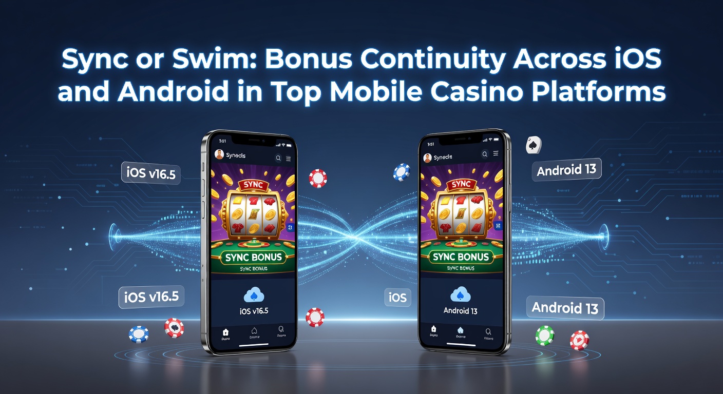 Mobile phone screens showing synced casino bonuses on iOS and Android devices side by side, highlighting seamless account continuity