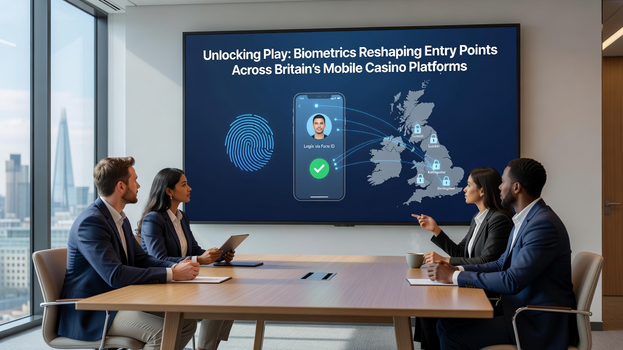 Close-up of a smartphone screen displaying biometric authentication during casino app login